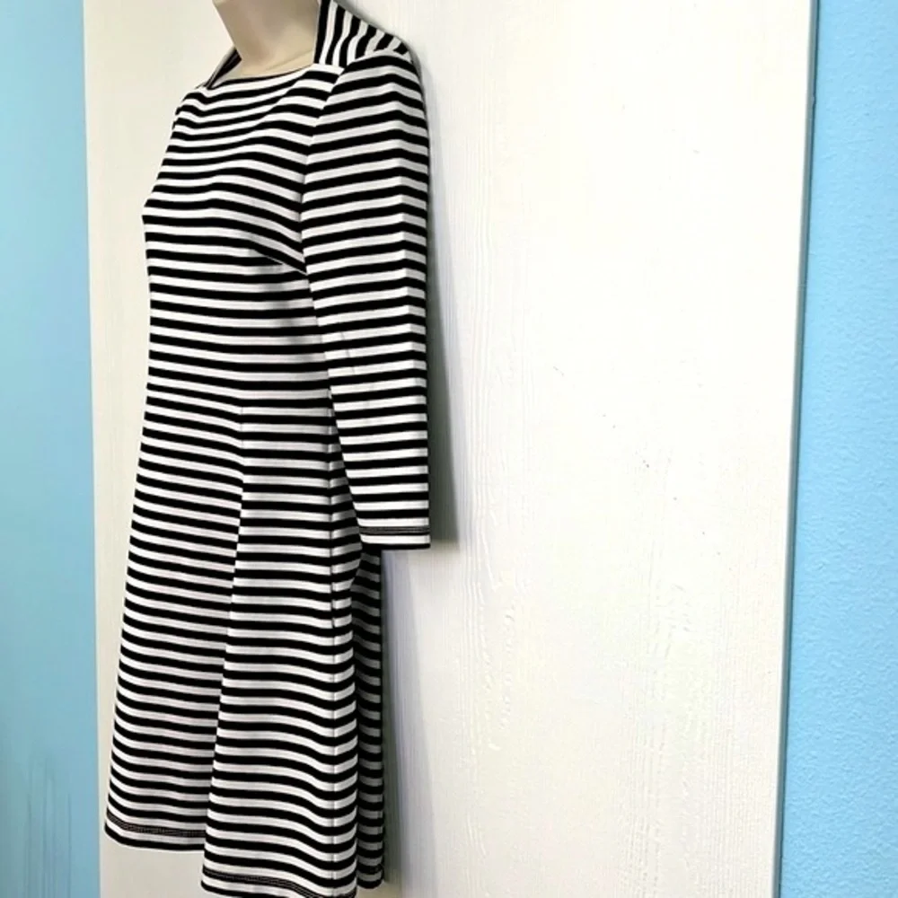 Kate Spade - Brooke Street Black & White Stripes Quarter Sleeve Midi Dress SM